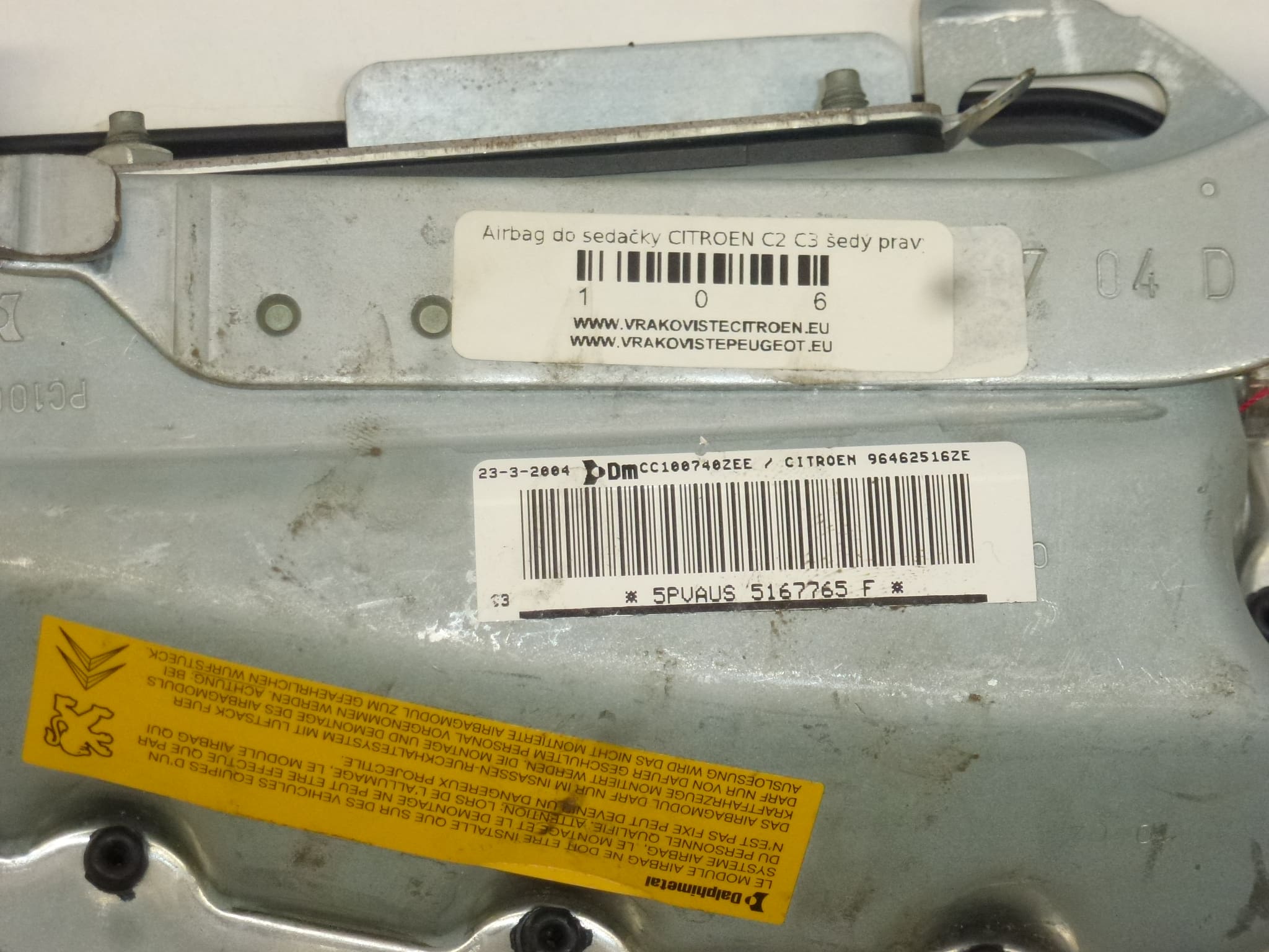 Airbag per Sede Grigio Chiaro Destro Citroën C2 C3 96462516ZE 8216AQ - immagine 2